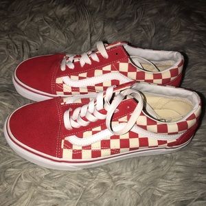 Red and white checkered vans